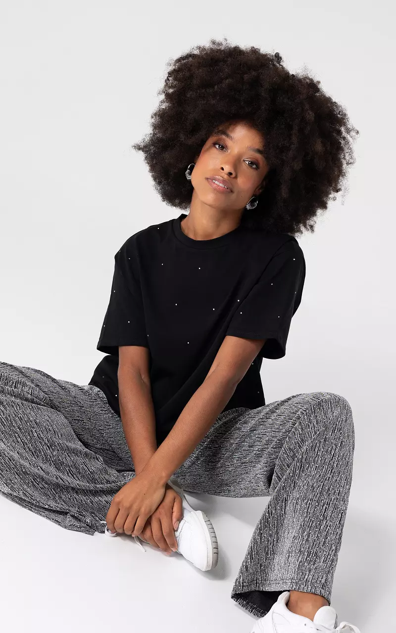 Shirt with rhinestones Black