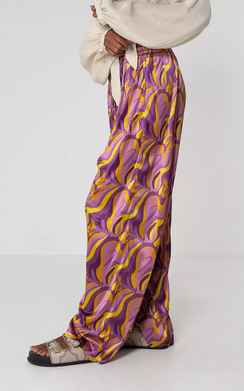 Pleated trousers with elasticated band Purple Yellow