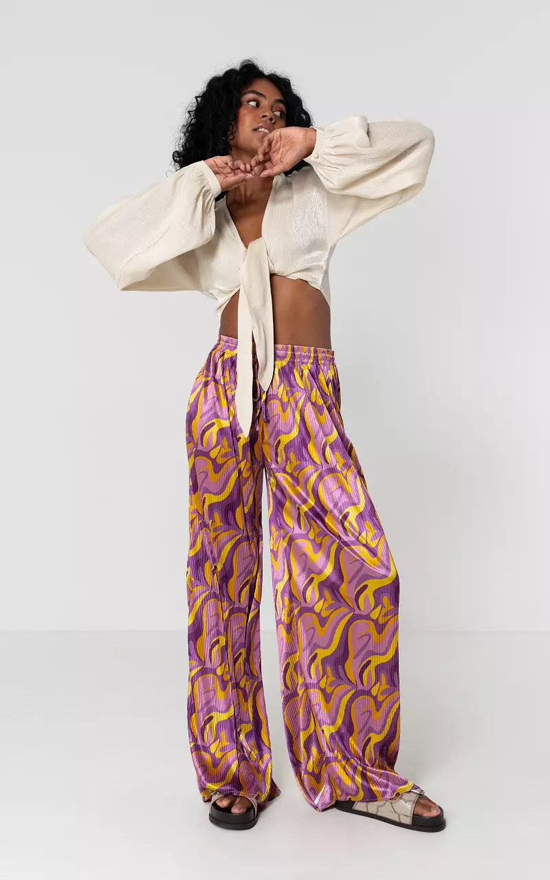Pleated trousers with elasticated band Purple Yellow