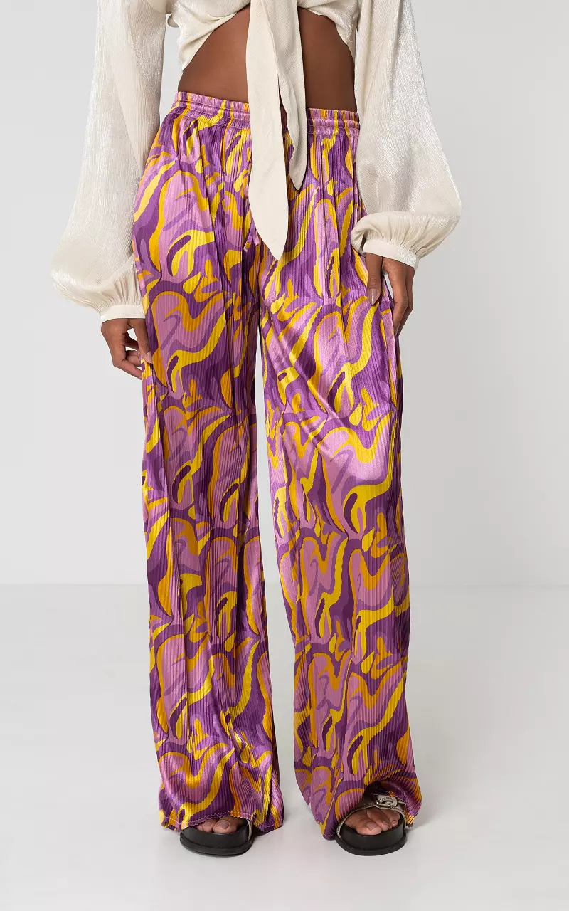 Pleated trousers with elasticated band Purple Yellow