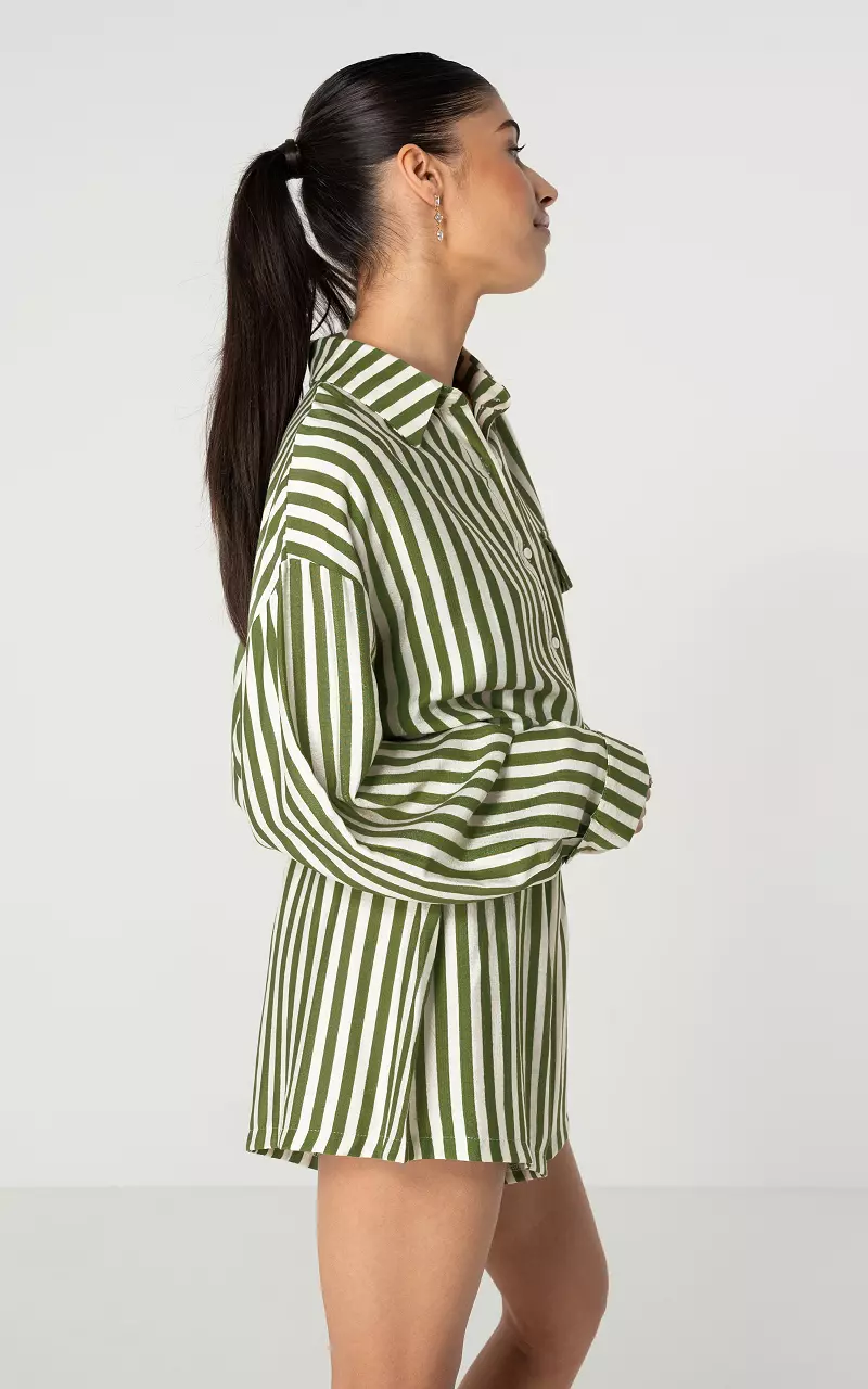 Oversized blouse with striped pattern Dark Green Cream
