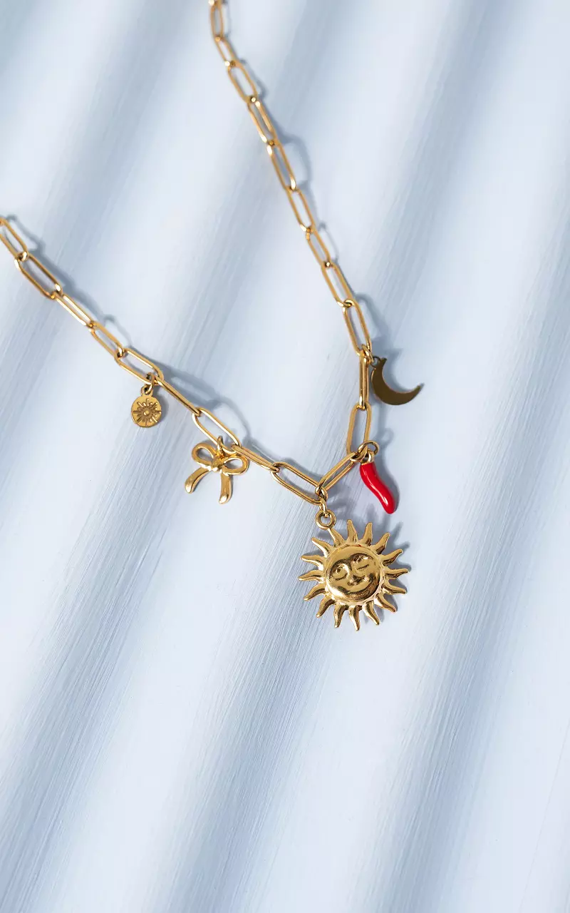 Adjustable necklace with charms Gold Red