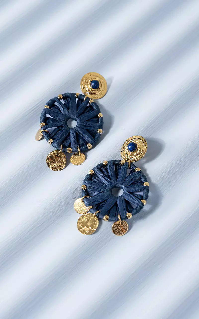 Earrings with pendant Gold Dark Blue