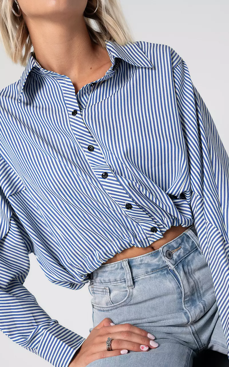 Short model blouse with adjustable elastic Blue White