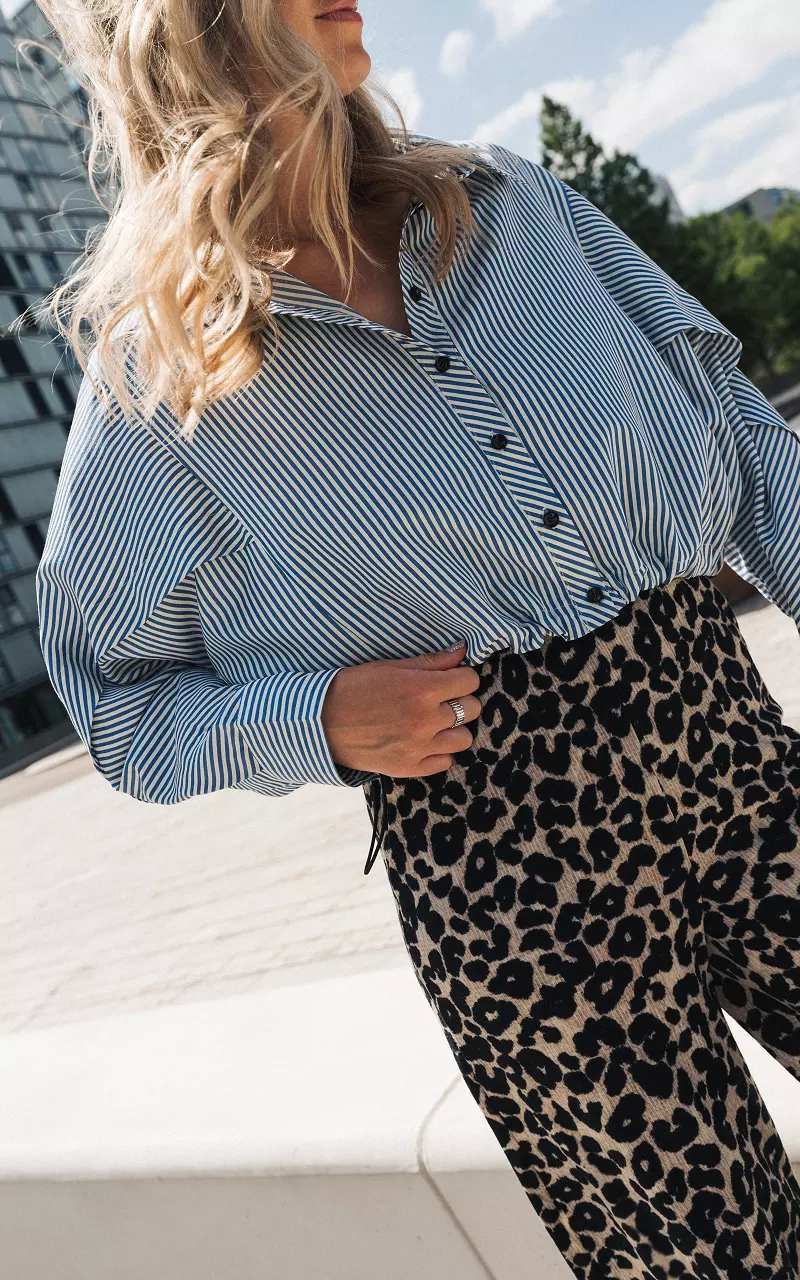 Crop Bluse mit verstellbarem Gummizug Blau Weiß