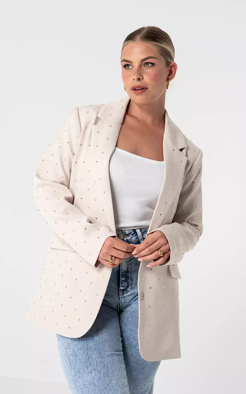 Oversized blazer met strass steentjes Beige