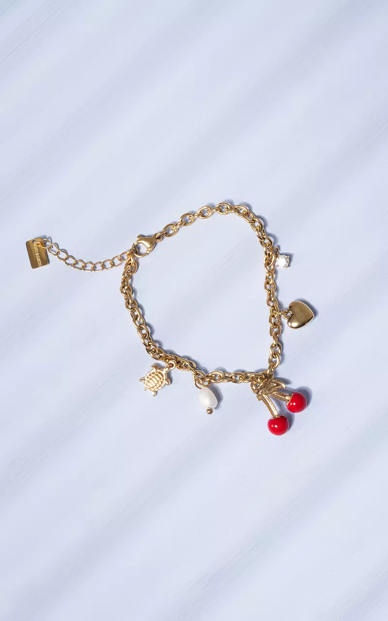 Adjustable bracelet with charms Gold Red