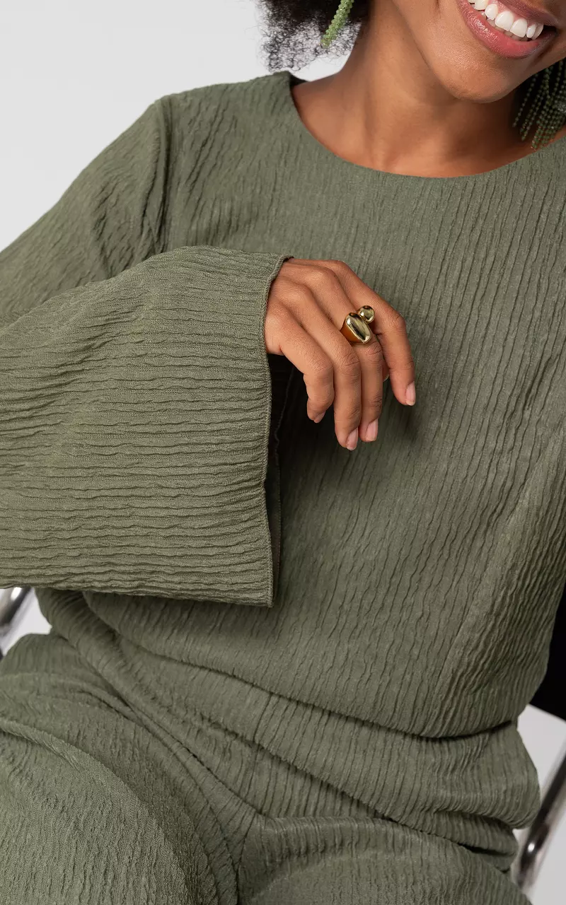 Long sleeve round neck top Kaki