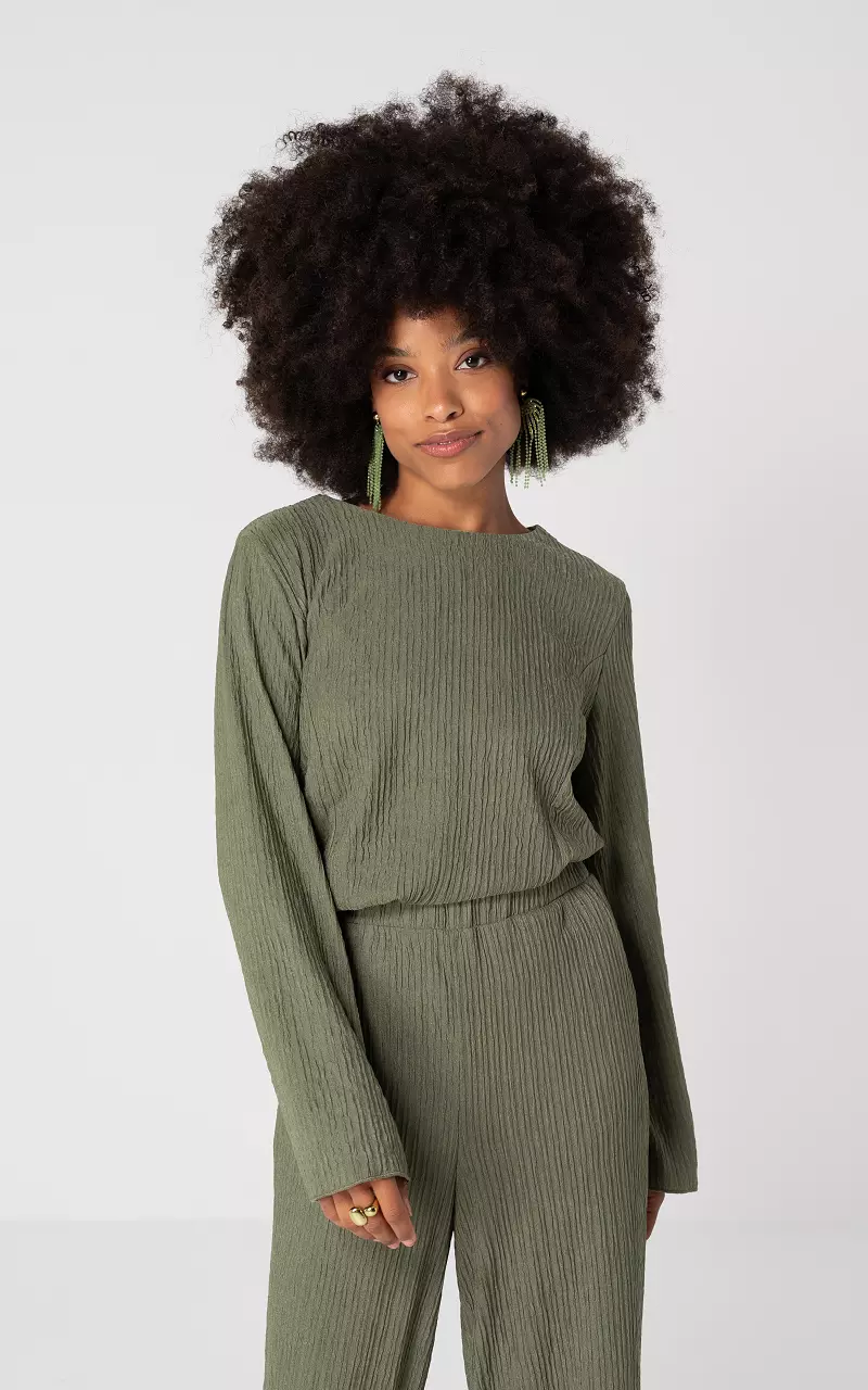 Long sleeve round neck top Kaki