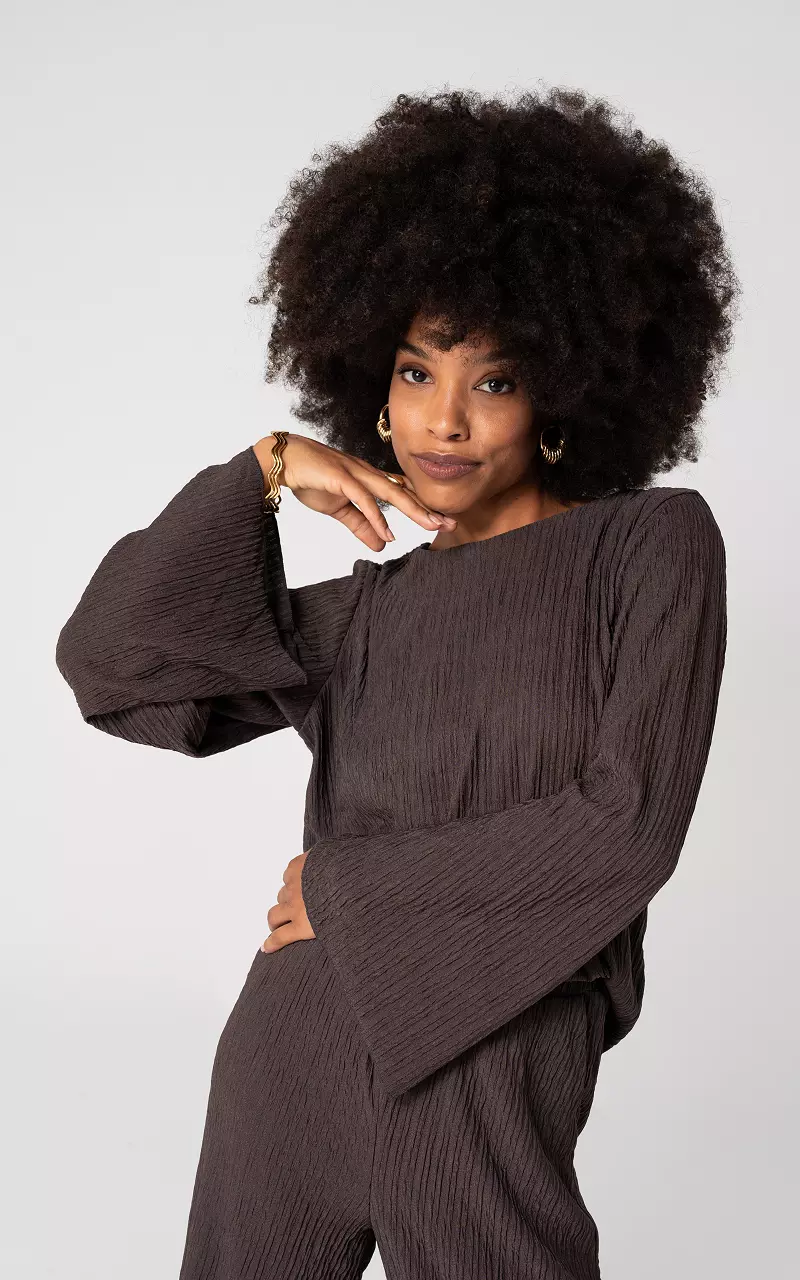 Top round neck with long sleeves Dark Brown