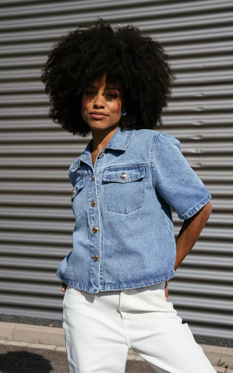 Denim blouse with short sleeves Blue