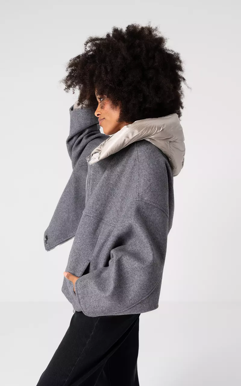 Bomber jacket with detachable hood Grey