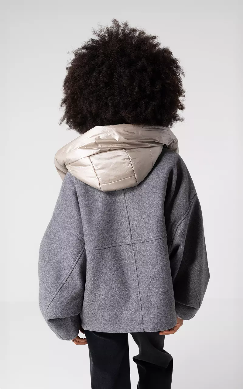 Bomber jacket with detachable hood Grey