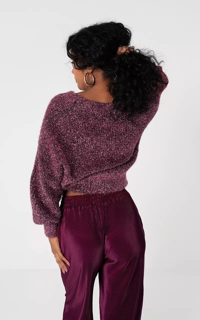 Glitter vest met v-hals Roze