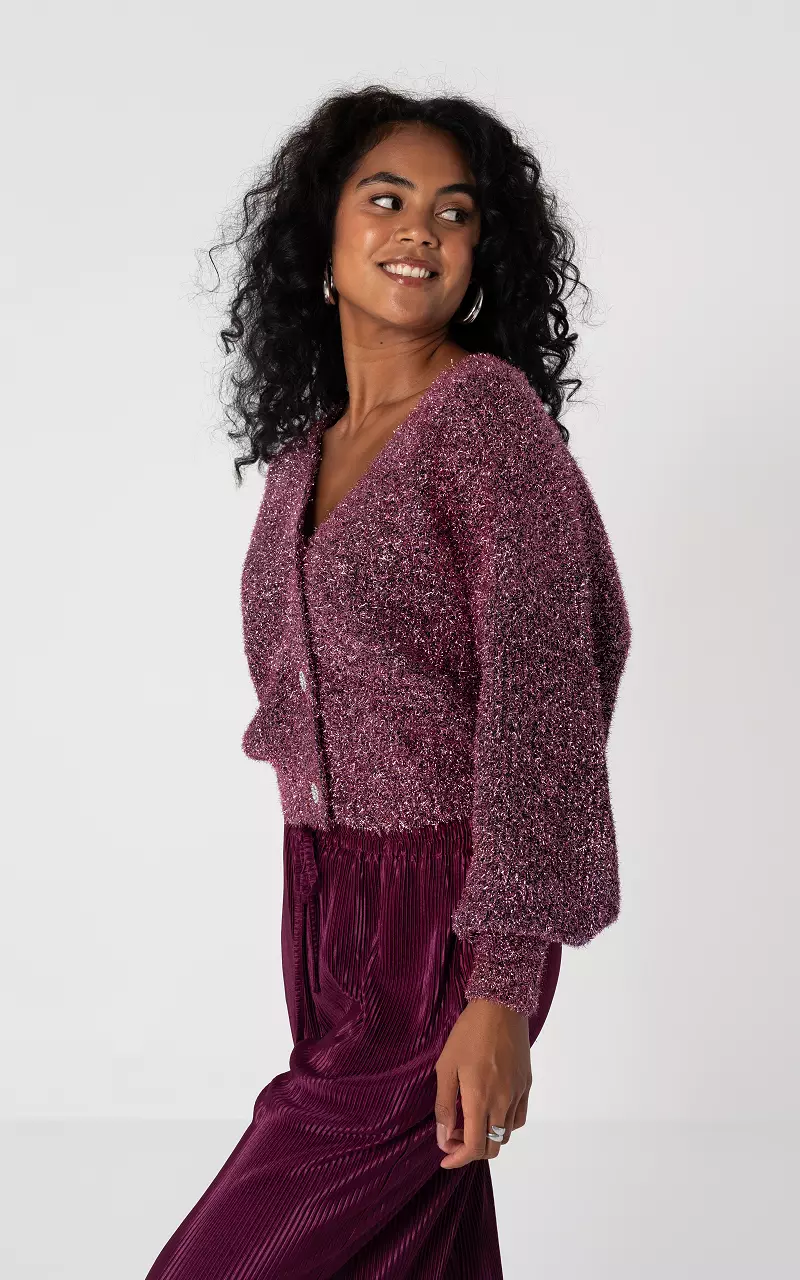 Glitter vest met v-hals Roze