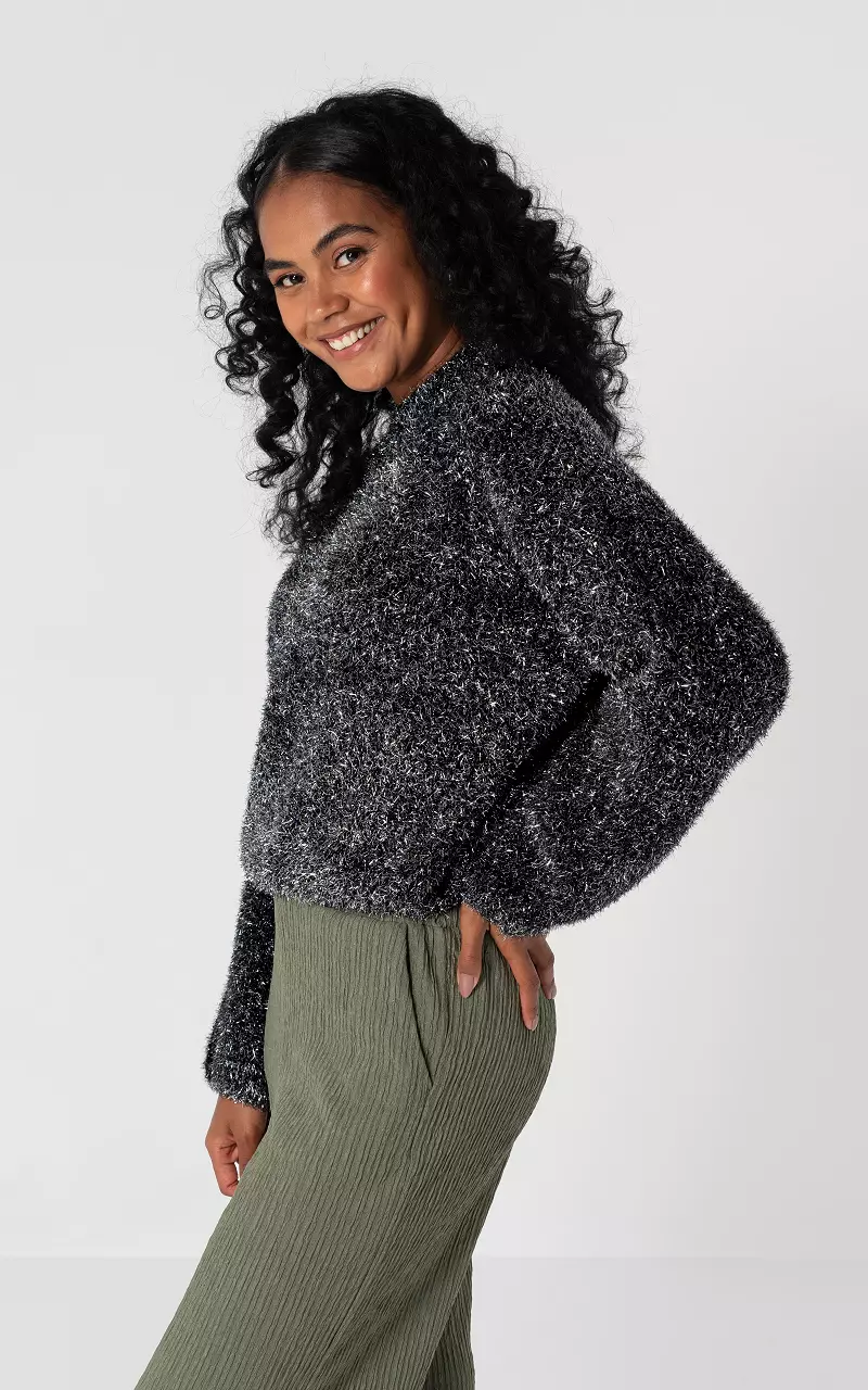 Glitter sweater with high neck Silver