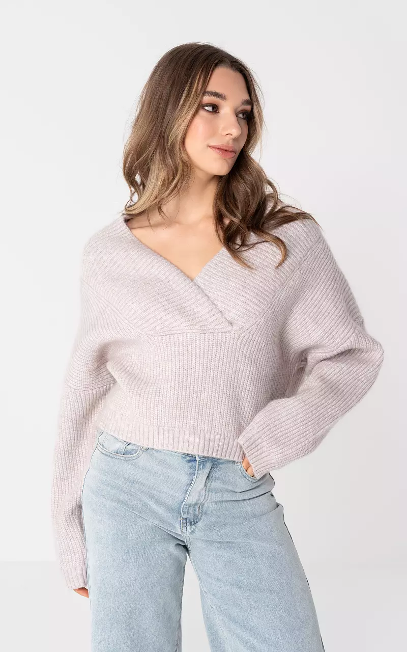 Oversized Pullover mit V-Ausschnitt Beige