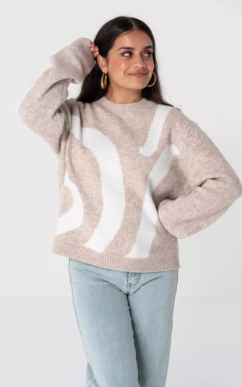 Sweater with round neck Beige White