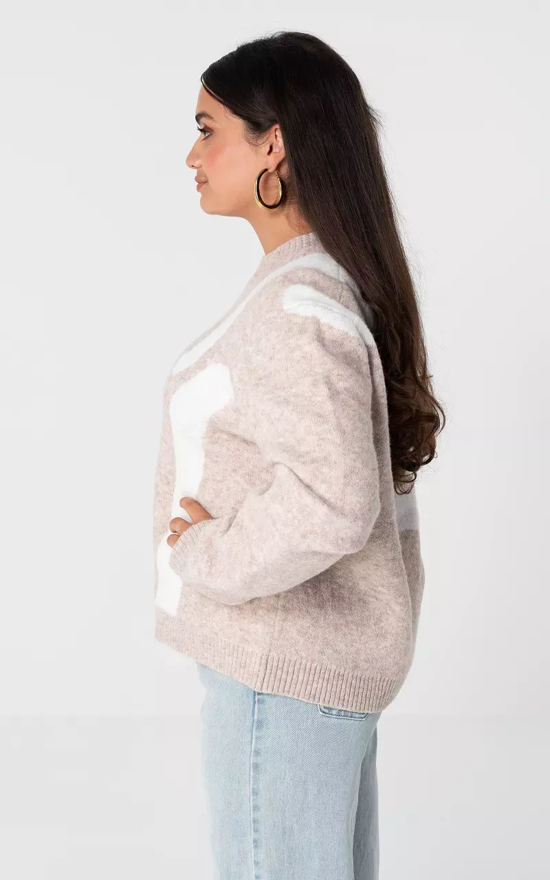 Sweater with round neck Beige White