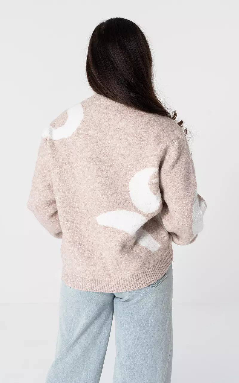 Sweater with round neck Beige White
