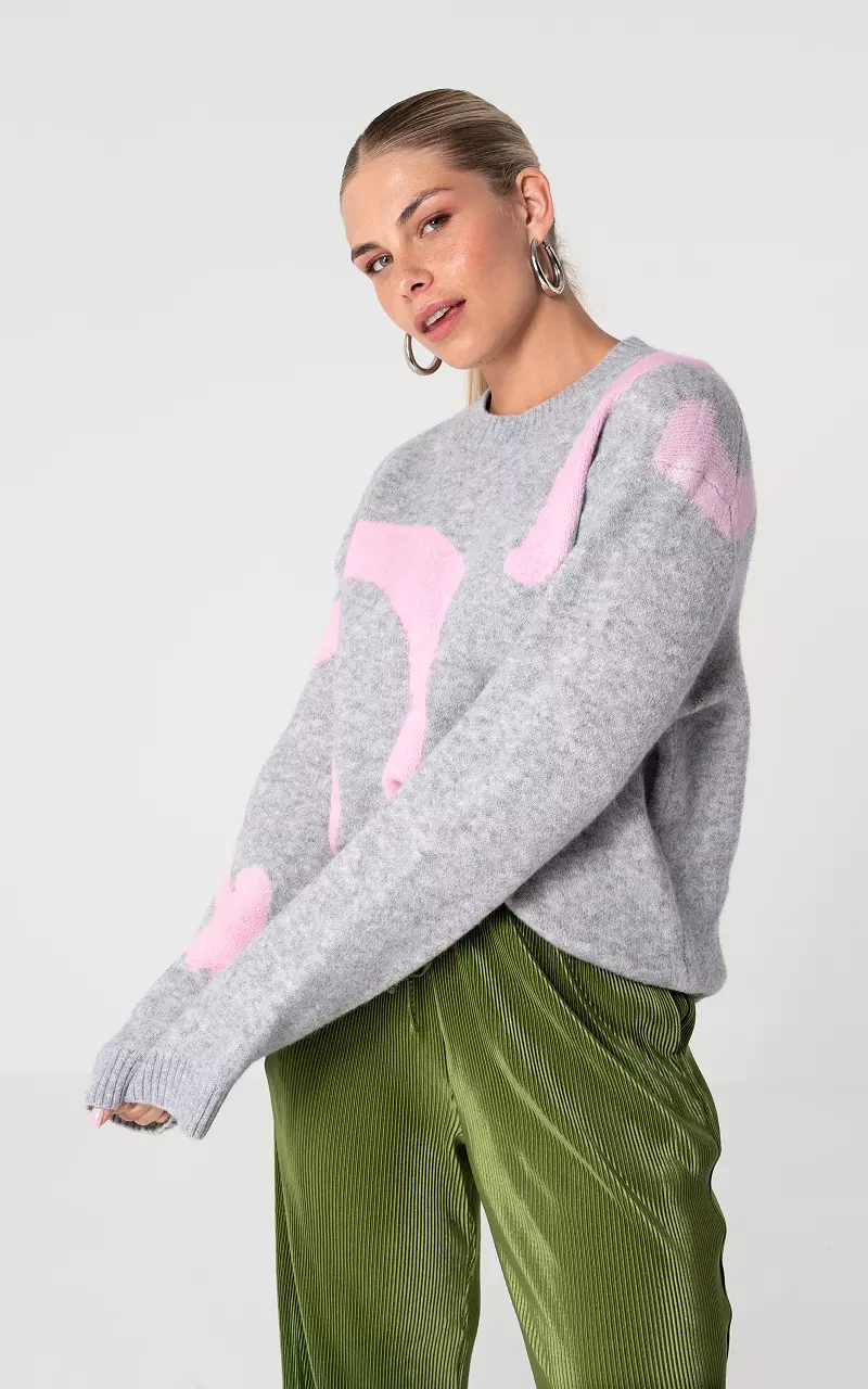 Sweater with round neck Light Grey Light Pink