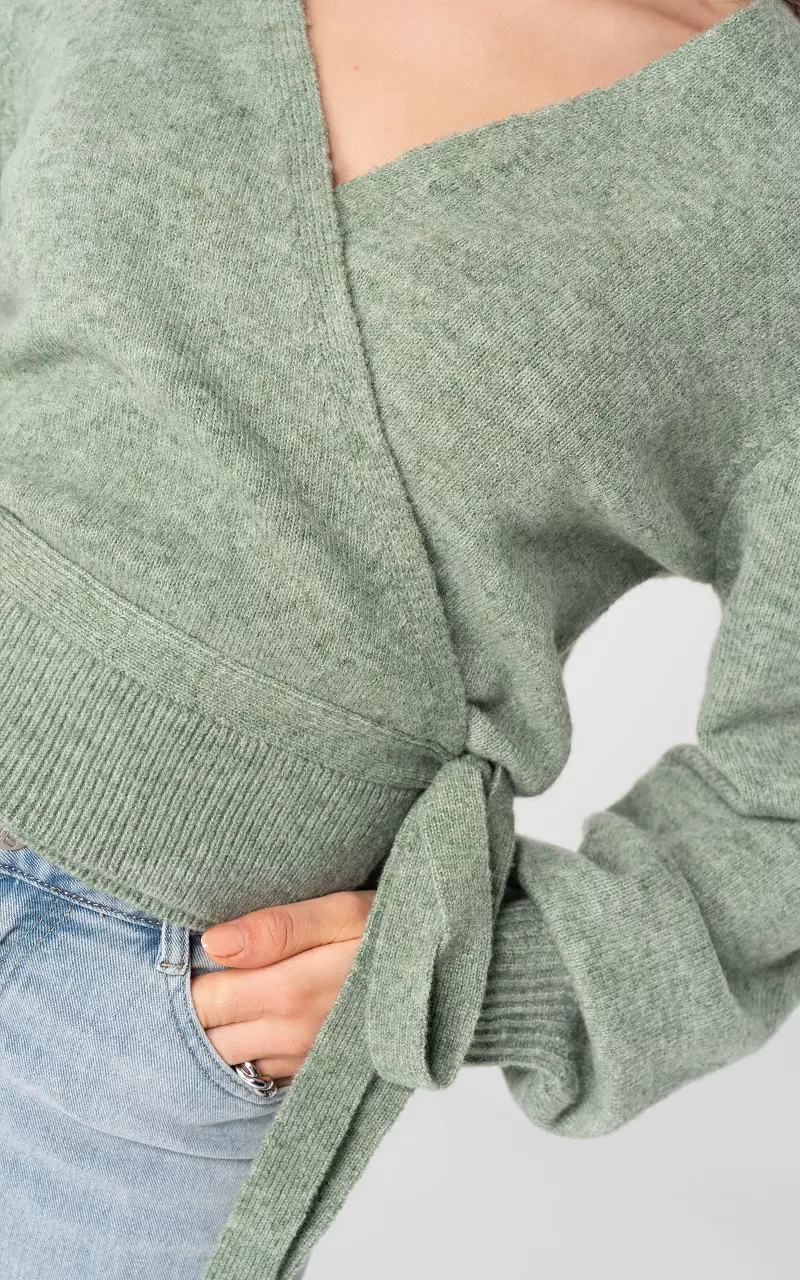 Cardigan with wrapped v-neck and bow-detail Light Green