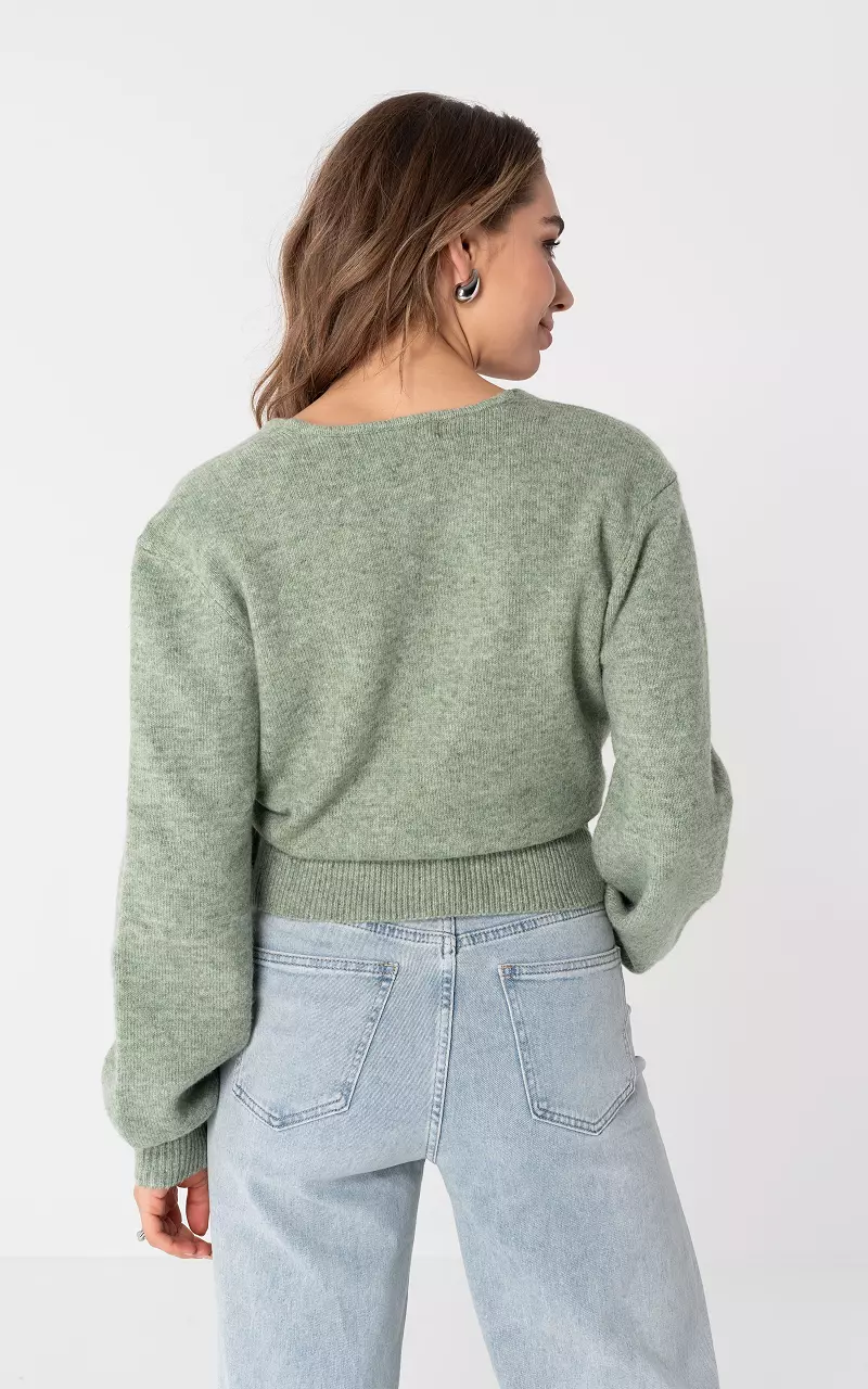 Cardigan with wrapped v-neck and bow-detail Light Green