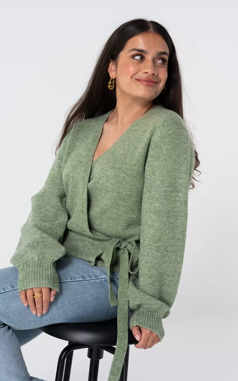 Cardigan with wrapped v-neck and bow-detail Light Green