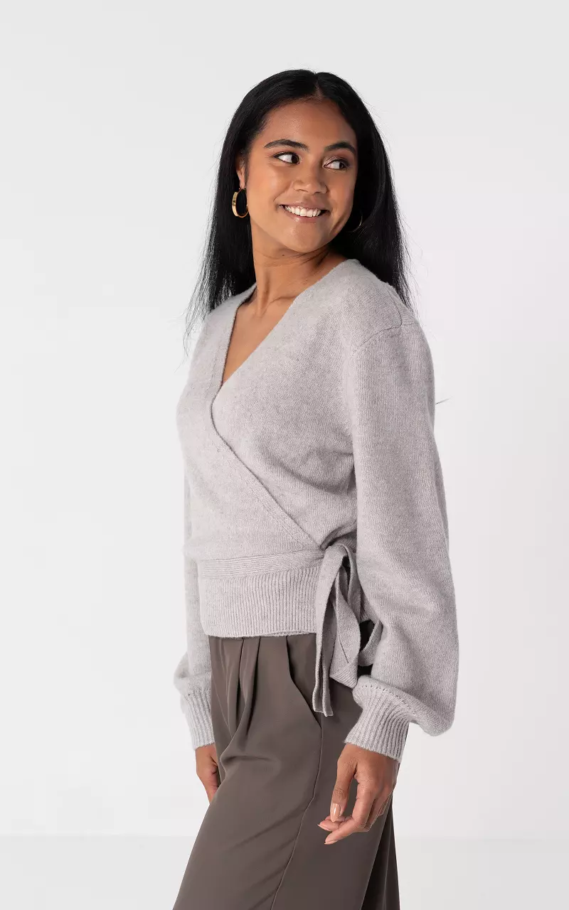 Vest met v-hals overslag en strikdetail Taupe