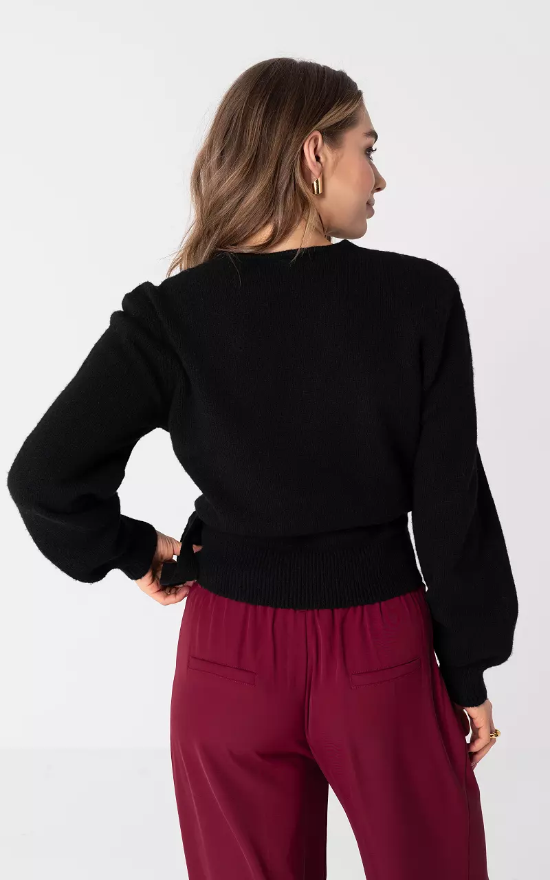 Cardigan with wrapped v-neck and bow-detail Black