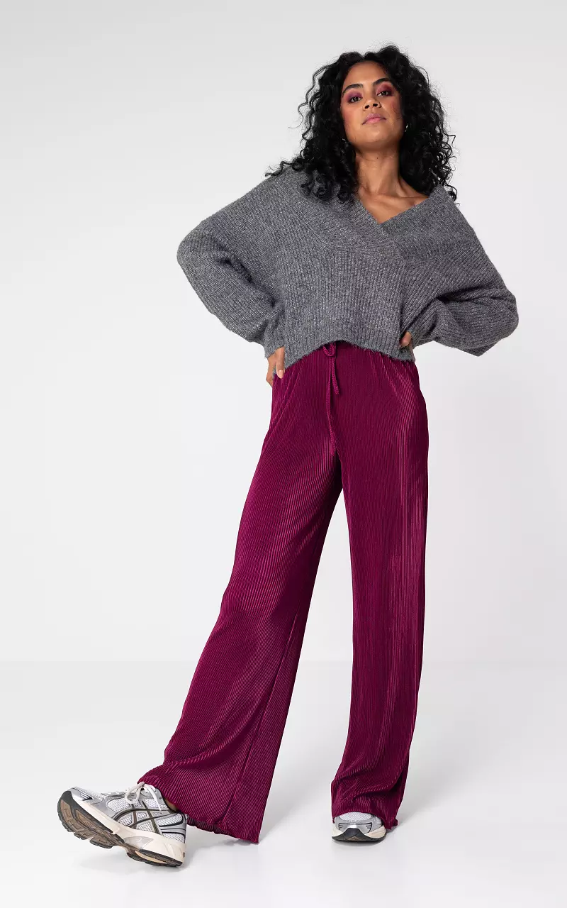 Plissé broek met strikdetail Bordeaux