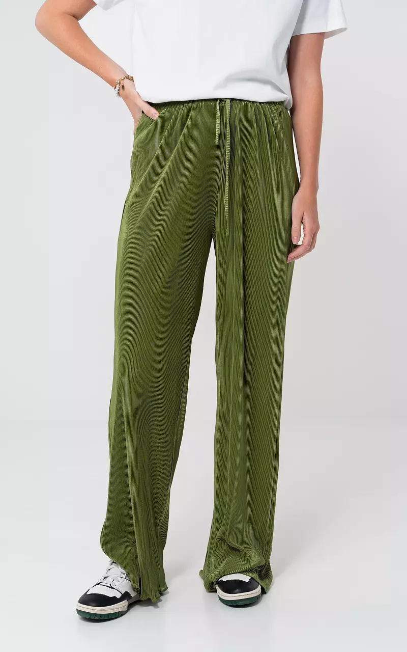 Plissé broek met strikdetail Limegroen
