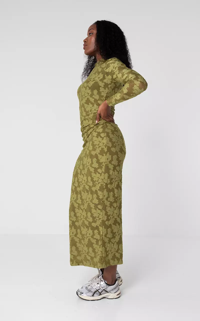 Maxikleid mit Blumen-Muster Kaki
