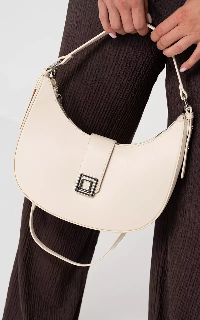 Shoulder bag with silver-coloured details Beige