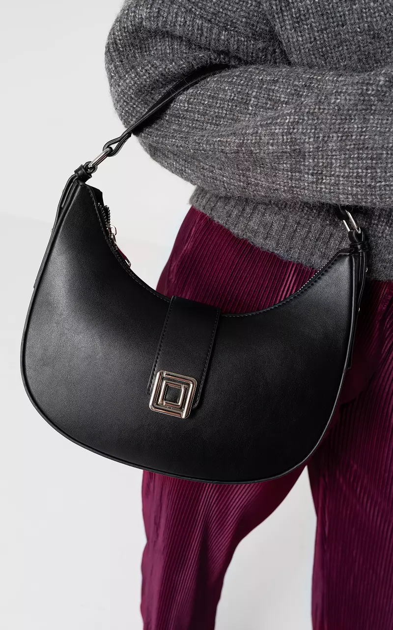 Shoulder bag with silver-coloured details Black