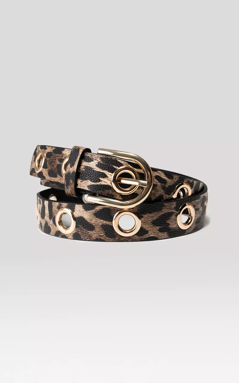 Leren riem met metalen ringen Leopard