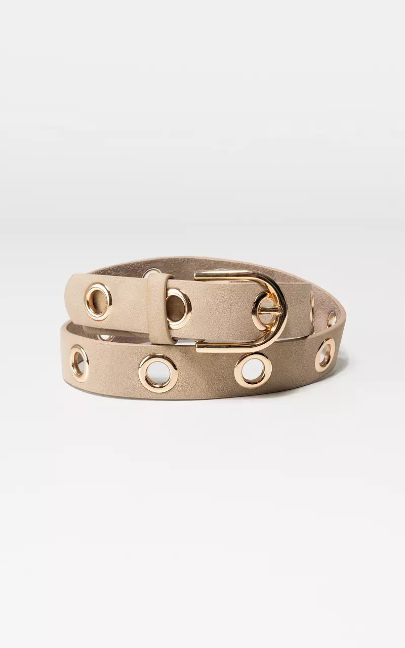 Leren riem met metalen ringen Beige