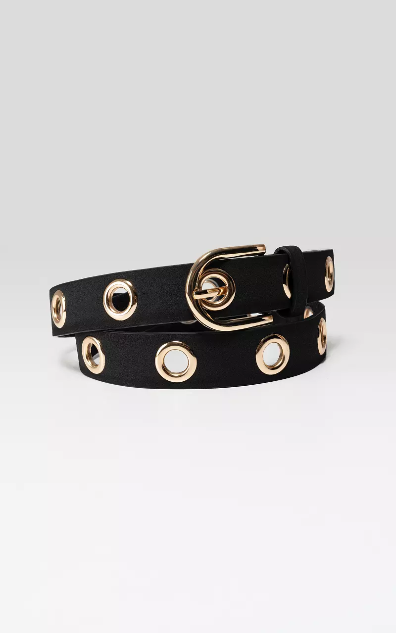 Leather belt with metal rings Black Gold