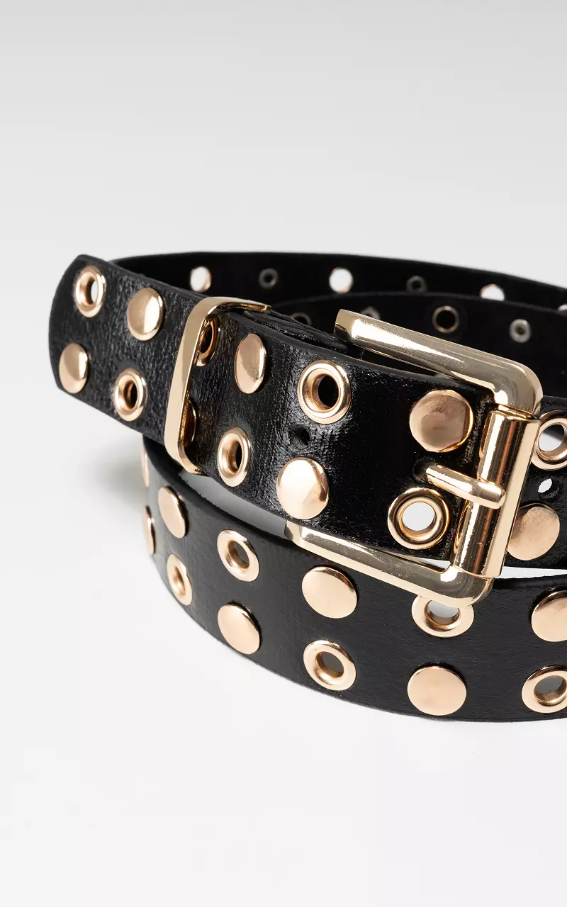 Nietengürtel mit eckiger Schnalle Schwarz Gold