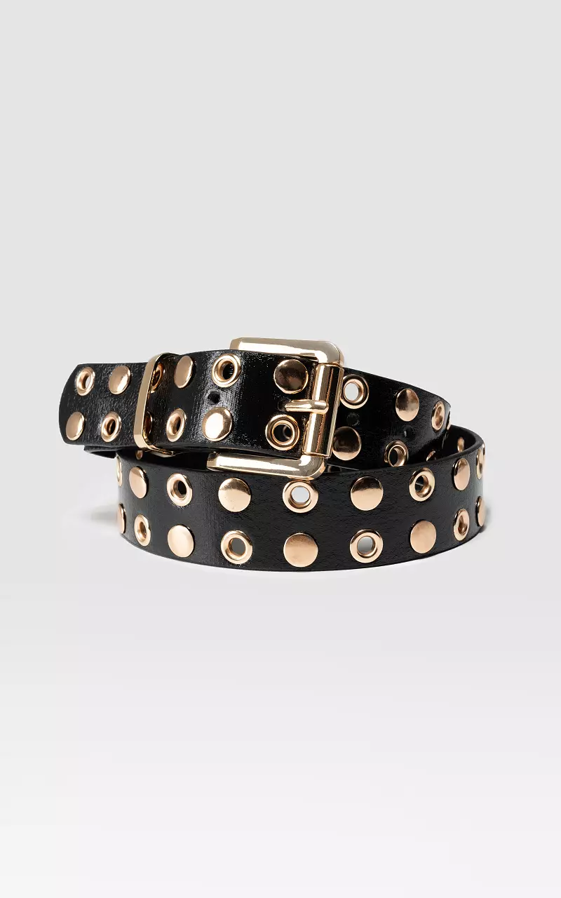 Belt with studs and square buckle Black Gold