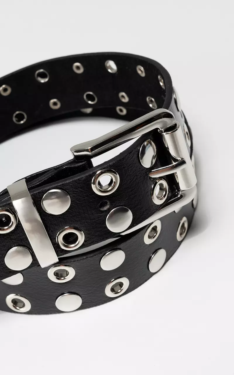 Riem met studs en vierkante gesp Zwart Zilver