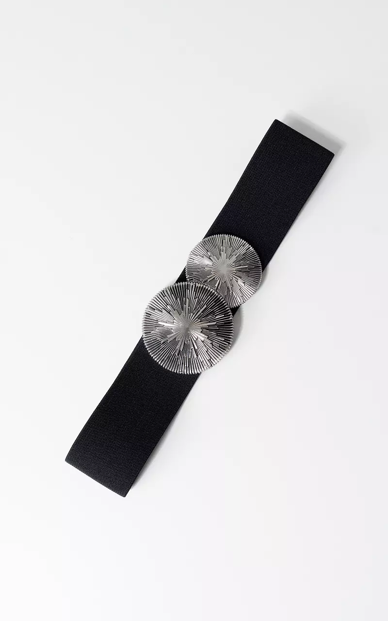 Stretchy belt with details Black Silver