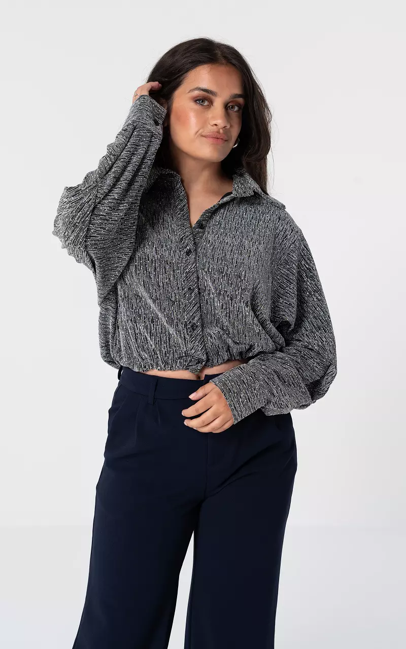 Blouse courte glitter à cordon Argent