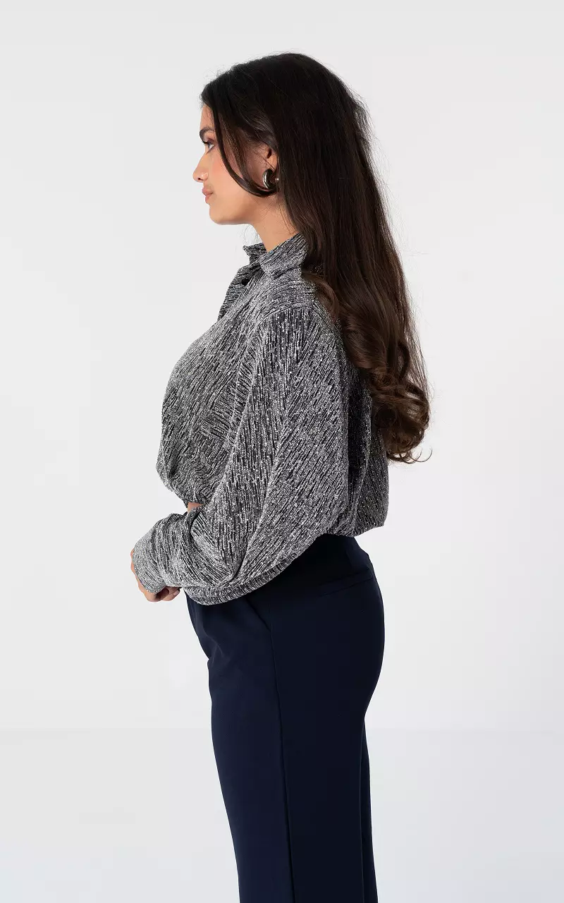 Blouse courte glitter à cordon Argent