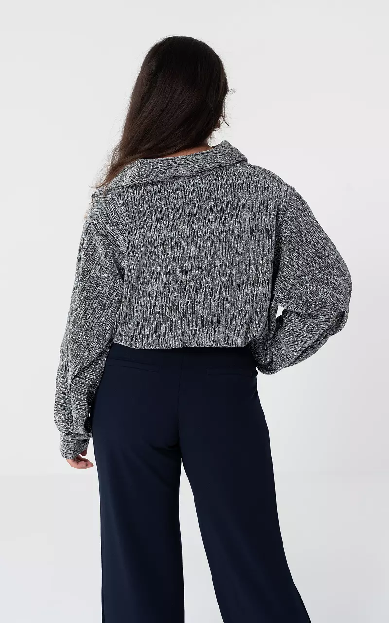 Blouse courte glitter à cordon Argent