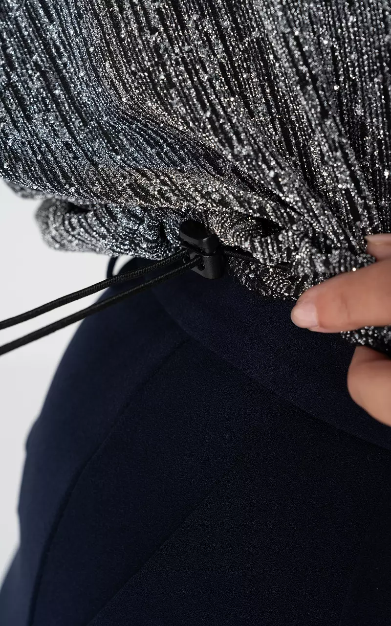 Blouse courte glitter à cordon Argent