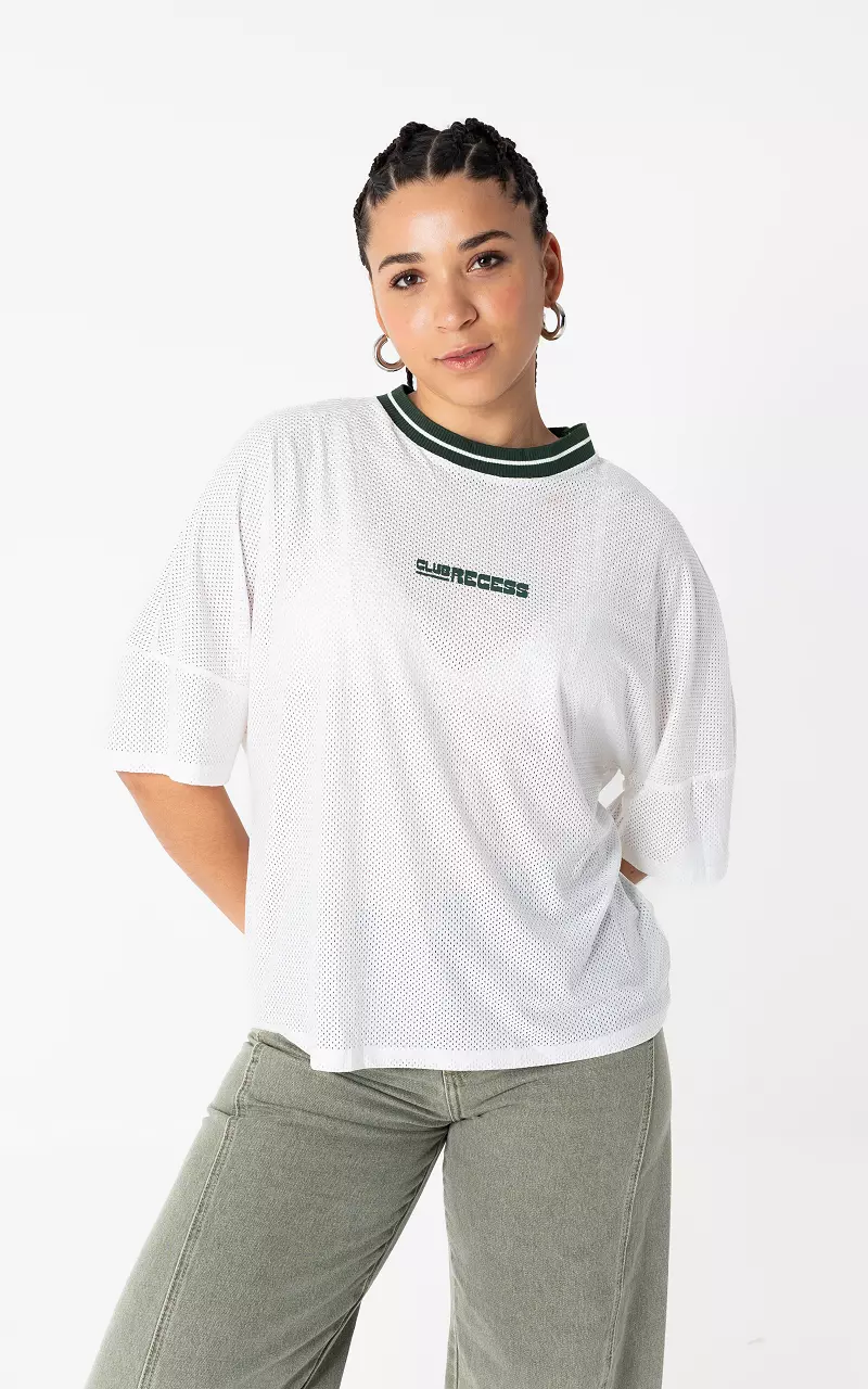Oversized shirt with round neck White Green