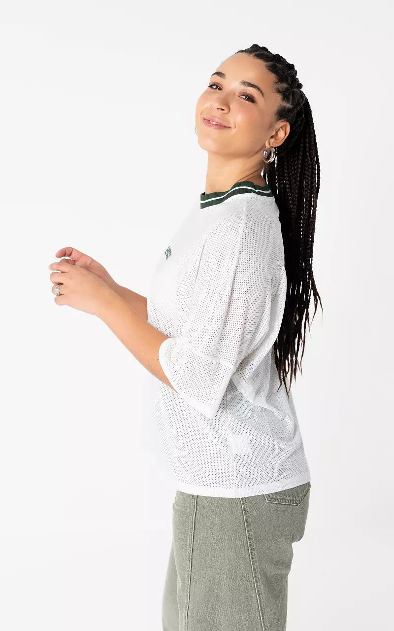 Oversized shirt with round neck White Green