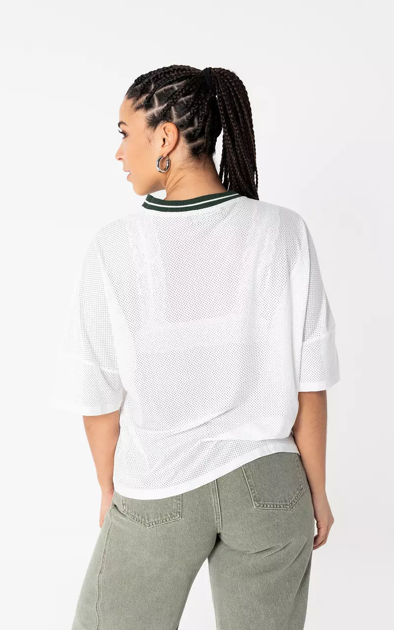 Oversized shirt with round neck White Green