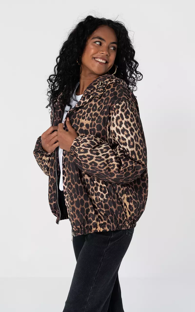 Oversized leopard jacket with hoodie Leopard